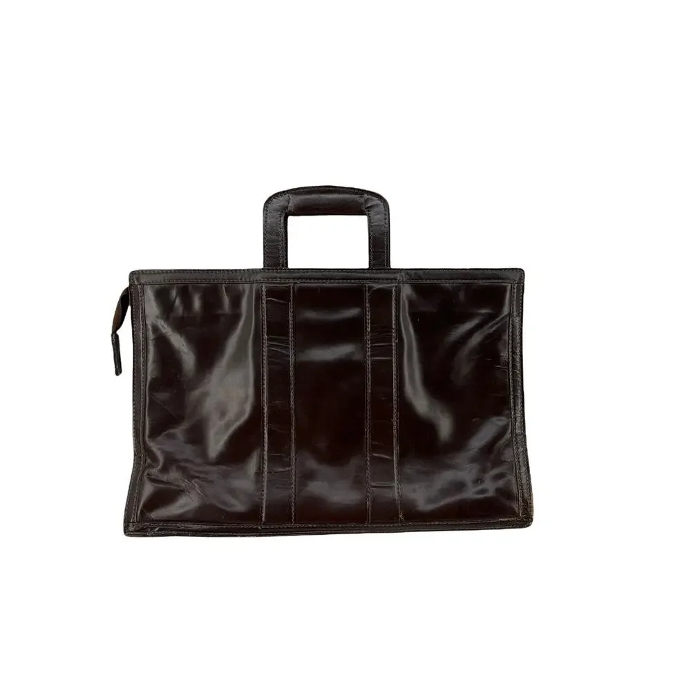 Vintage Distressed Brown LEATHER Retractable Portfolio Leather Briefcase Bag